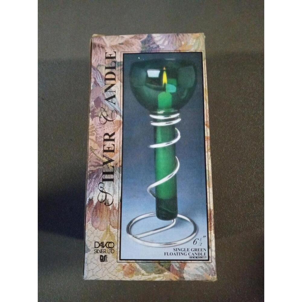 Davco Silver Green Glass, LTD. Single Floating Candle Holder, 6 1/2” ~ trl7#73